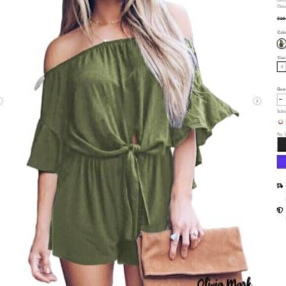 Shein Green Bell Sleeve Off The Shoulder Knot Front Playsuit womens size XL - Picture 1 of 6